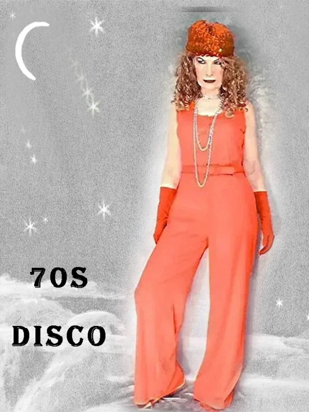 Orange Jumpsuit Disco Era Knit Wide Legs & Original Belt 70s Vintage